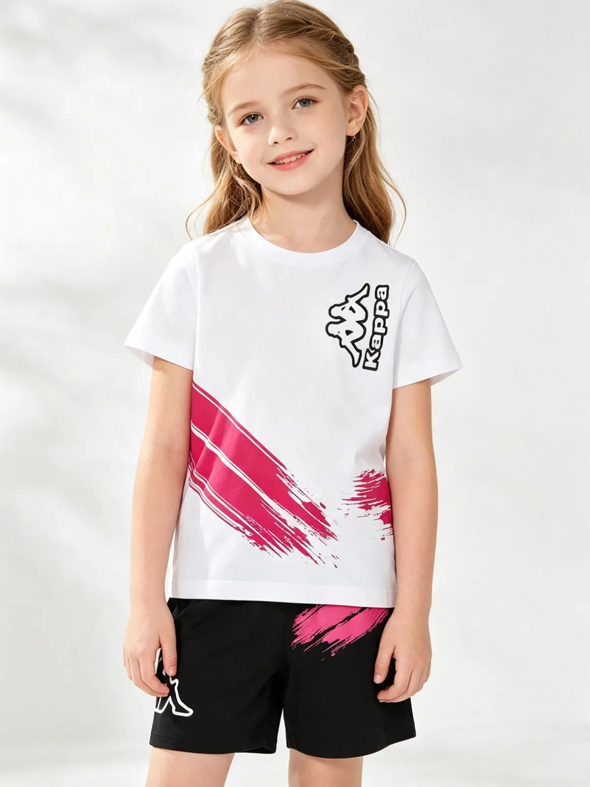 Kappa Completo corto da bambina in cotone con t-shirt e shorts - bianco