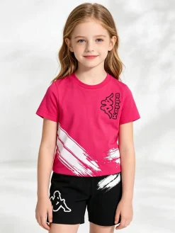 Kappa Completo corto da bambina in cotone con t-shirt e shorts - fucsia