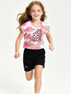 Kappa Completo corto da bambina in cotone con t-shirt mimetica e shorts - rosa