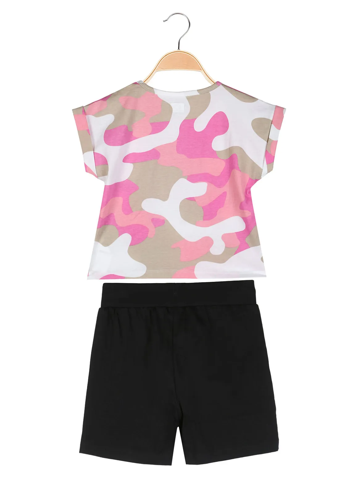 Kappa Completo corto da bambina in cotone con t-shirt mimetica e shorts - rosa