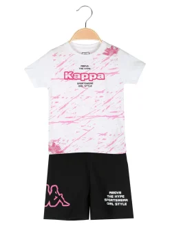 Kappa Completo corto da bambina in cotone con t-shirt e shorts - bianco