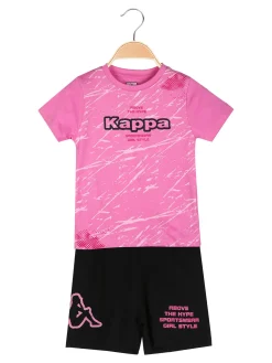 Kappa Completo corto da bambina in cotone con t-shirt e shorts - rosa