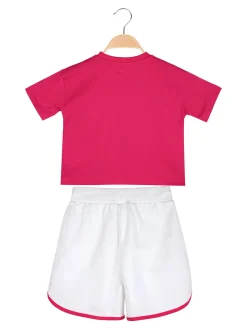 Kappa Completo corto da bambina con t-shirt cropped e shorts - fucsia