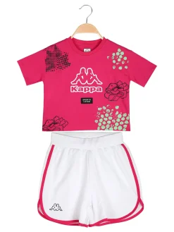 Kappa Completo corto da bambina con t-shirt cropped e shorts - fucsia