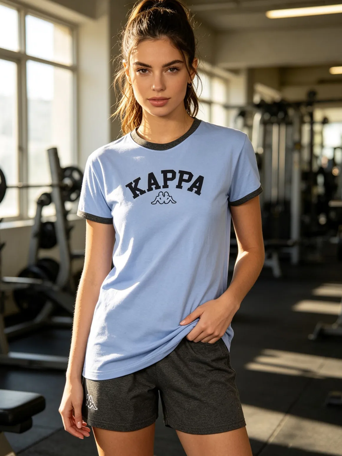 Kappa Completo corto da donna in cotone con logo - cielo
