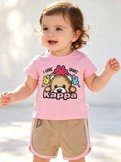 Kappa Completo corto da neonata 2 pezzi con t-shirt e shorts - rosa