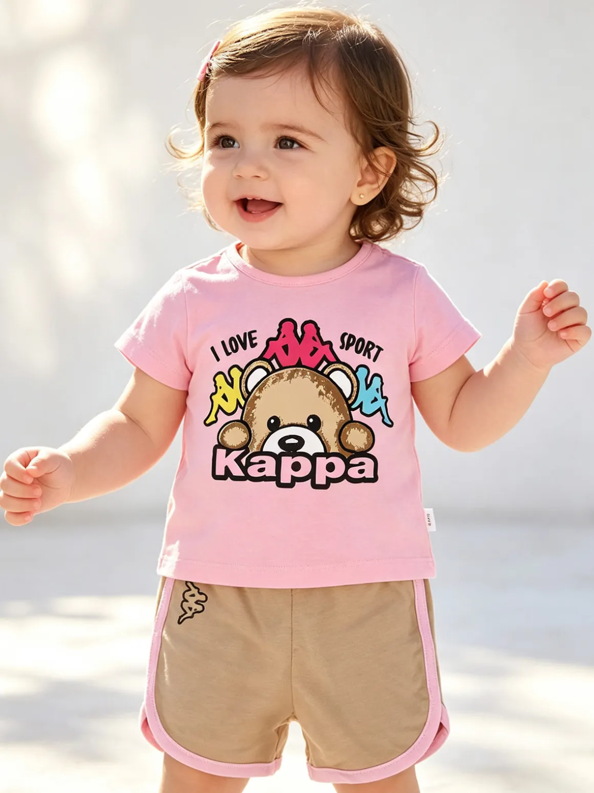 Kappa Completo corto da neonata 2 pezzi con t-shirt e shorts - rosa