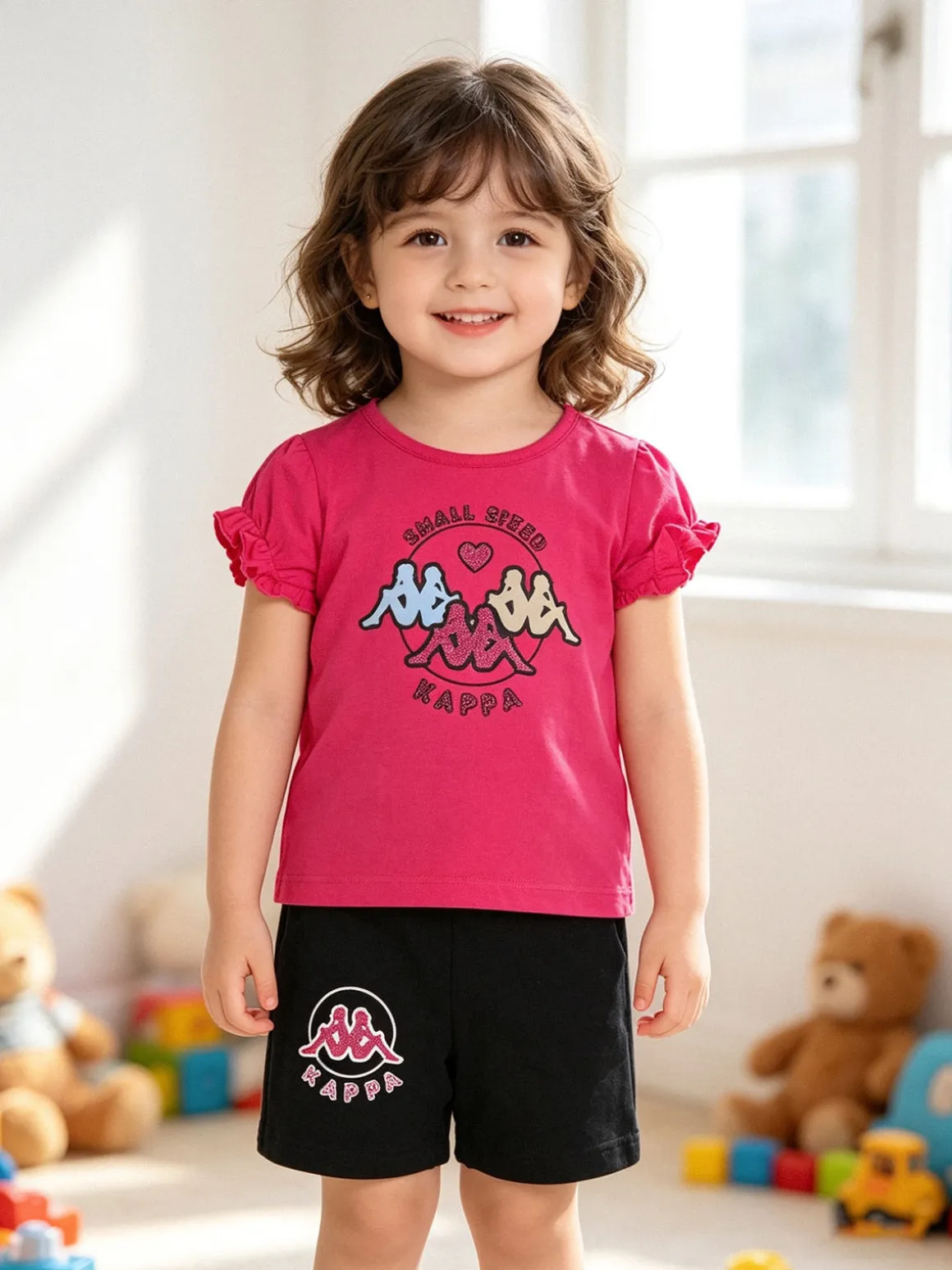 Kappa Completo corto da neonata 2 pezzi con t-shirt e shorts - fucsia