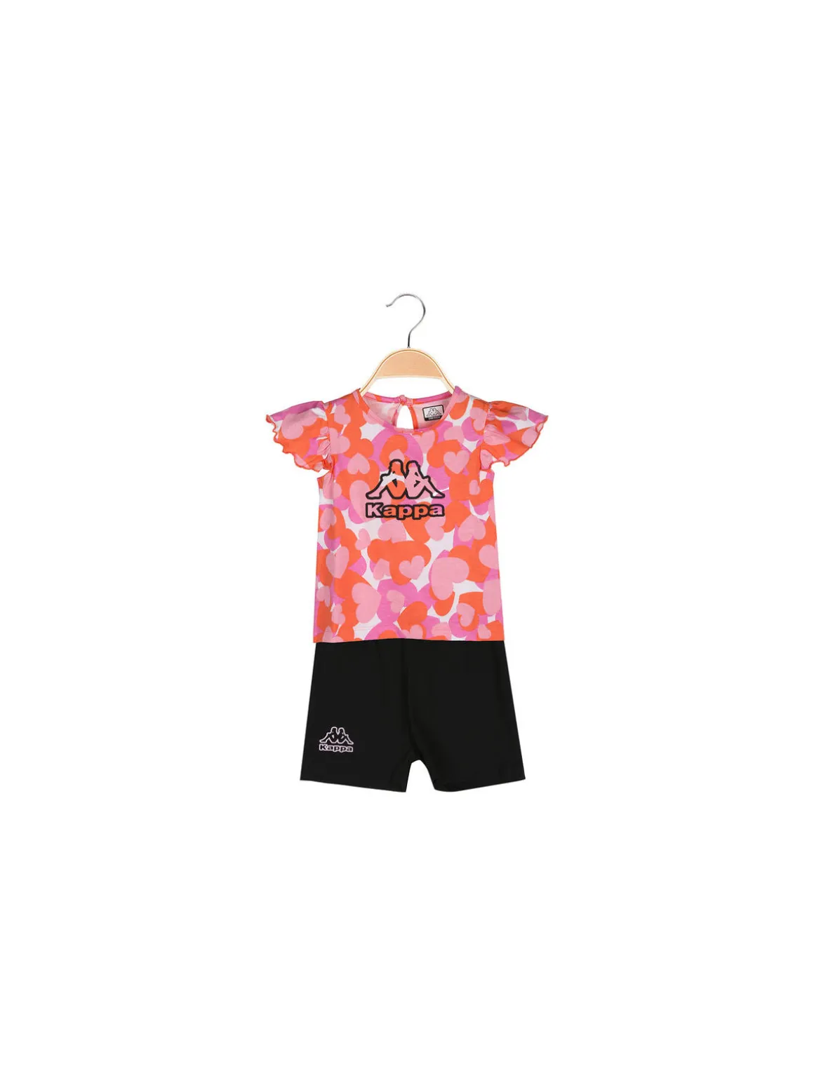 Kappa Completo corto da neonata 2 pezzi in cotone con maniche a volant e shorts - arancione