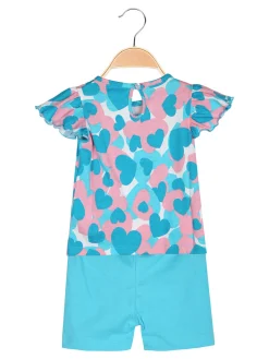 Kappa Completo corto da neonata 2 pezzi in cotone con maniche a volant e shorts - turchese