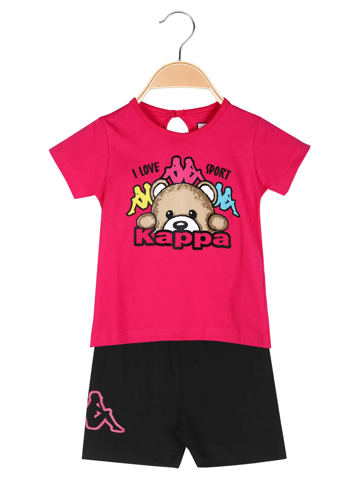 Kappa Completo corto da neonata in cotone con t-shirt orsacchiotto e shorts - fucsia