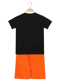 Kappa Completo corto da ragazzo in cotone con t-shirt e bermuda - nero