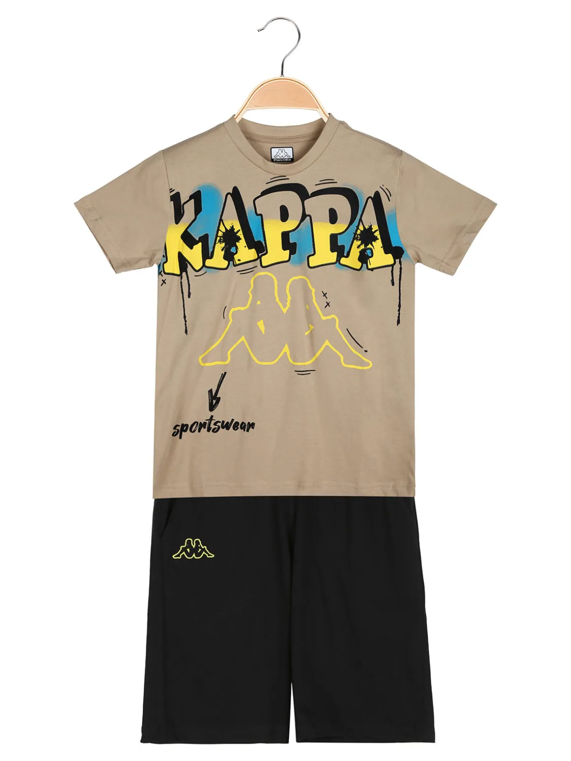 Kappa Completo corto da ragazzo in cotone con t-shirt e bermuda - sabbia