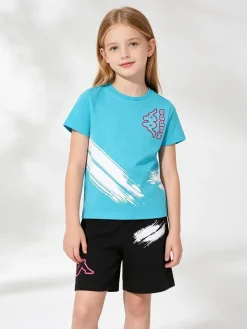 Kappa Completo corto da ragazza in cotone con t-shirt e shorts - turchese