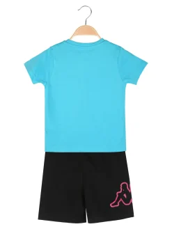 Kappa Completo corto da ragazza in cotone con t-shirt e shorts - turchese