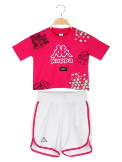 Kappa Completo corto da ragazza in cotone con t-shirt cropped e shorts - fucsia