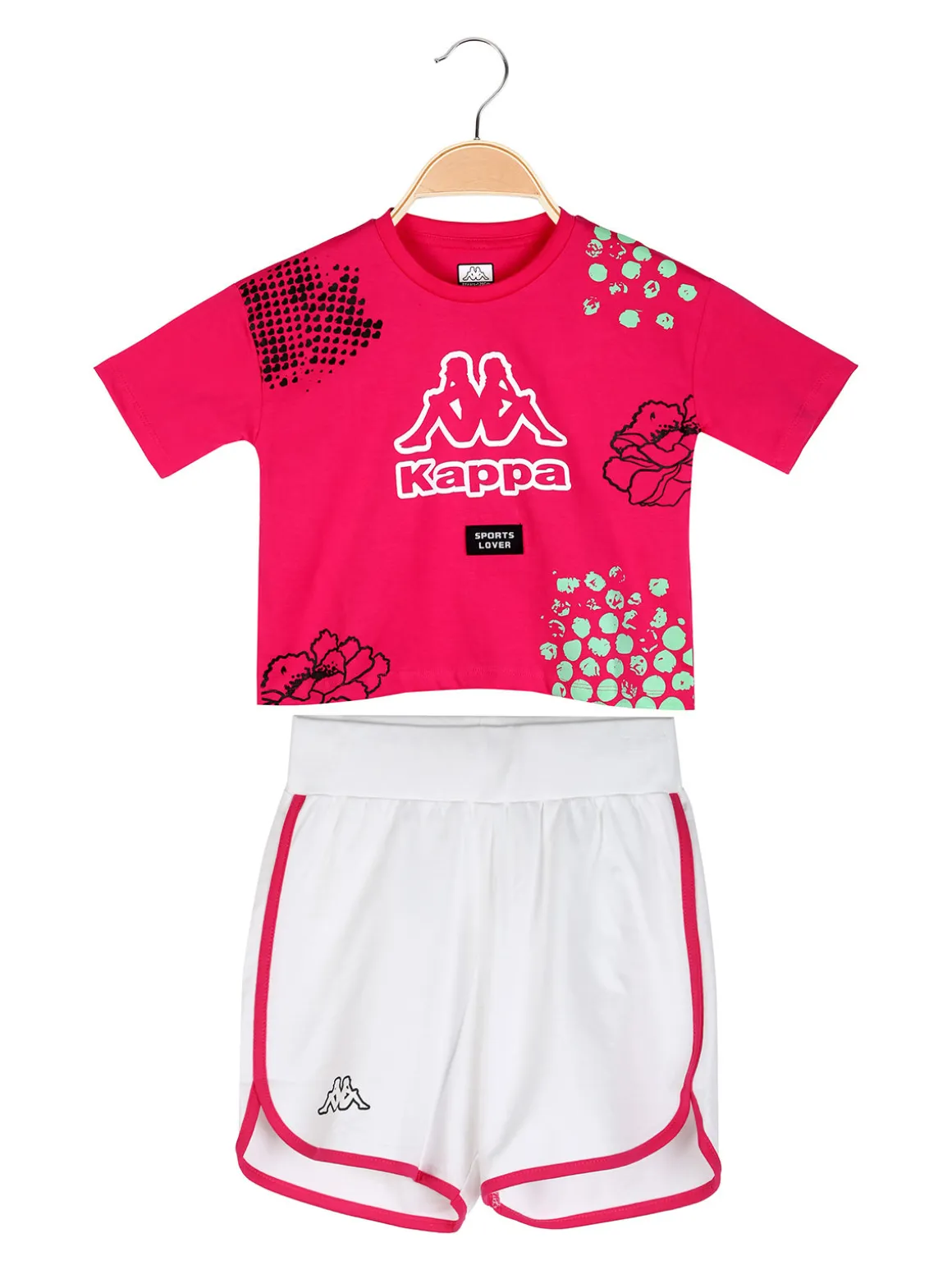 Kappa Completo corto da ragazza in cotone con t-shirt cropped e shorts - fucsia