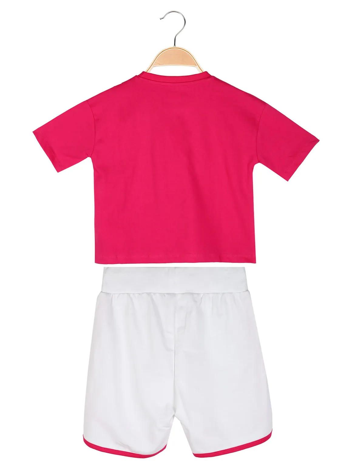 Kappa Completo corto da ragazza in cotone con t-shirt cropped e shorts - fucsia