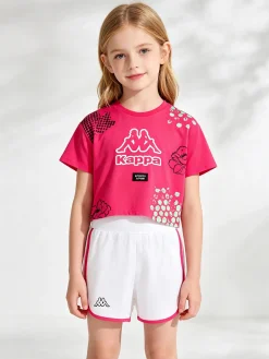 Kappa Completo corto da ragazza in cotone con t-shirt cropped e shorts - fucsia