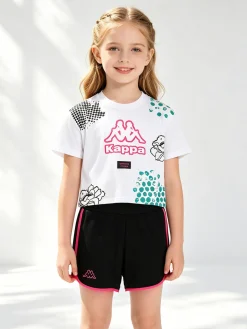 Kappa Completo corto da ragazza in cotone con t-shirt cropped e shorts - bianco