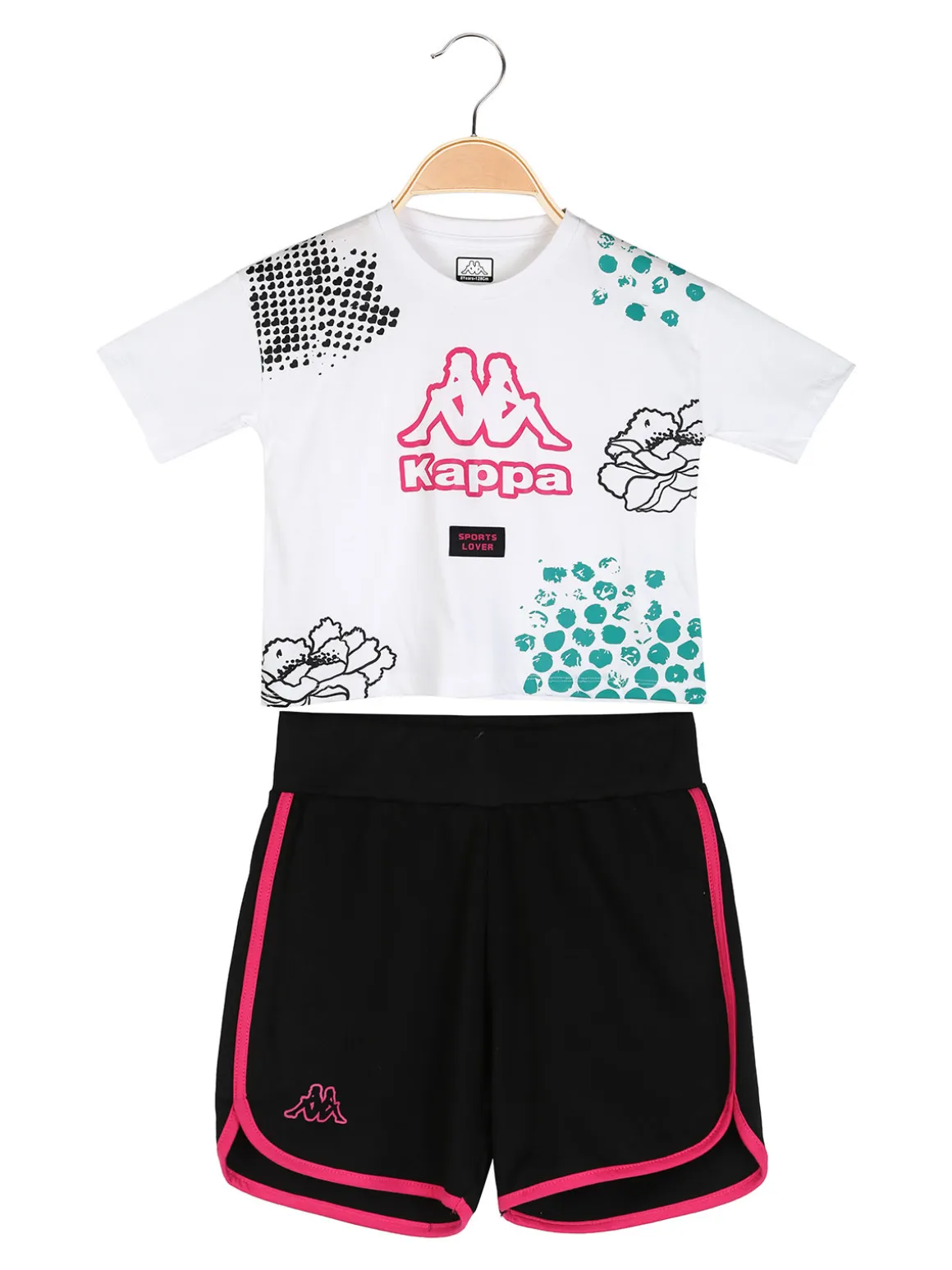 Kappa Completo corto da ragazza in cotone con t-shirt cropped e shorts - bianco