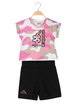 Kappa Completo corto da ragazza in cotone con t-shirt mimetica e shorts - rosa