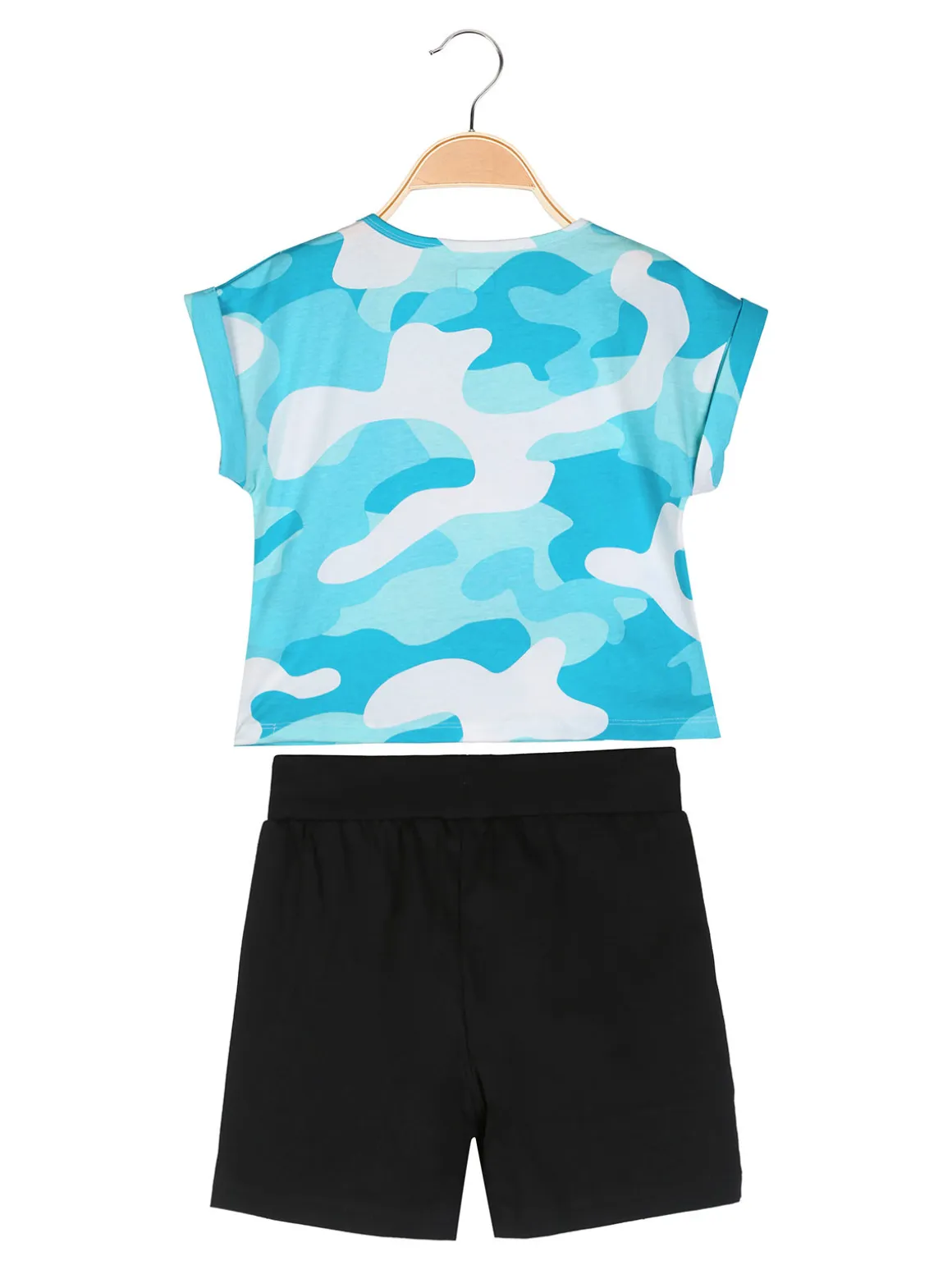 Kappa Completo corto da ragazza in cotone con t-shirt mimetica e shorts - turchese