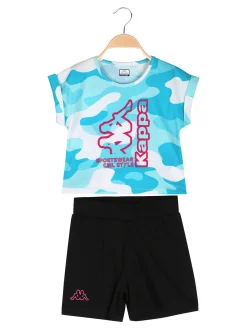 Kappa Completo corto da ragazza in cotone con t-shirt mimetica e shorts - turchese