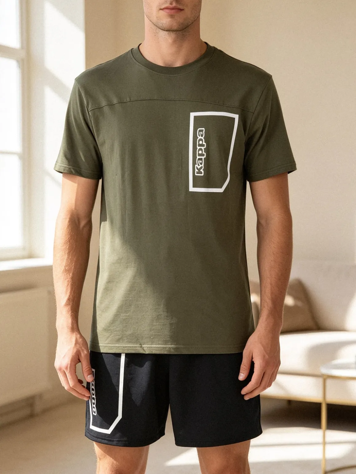 Kappa Completo corto da uomo in cotone con logo - militare