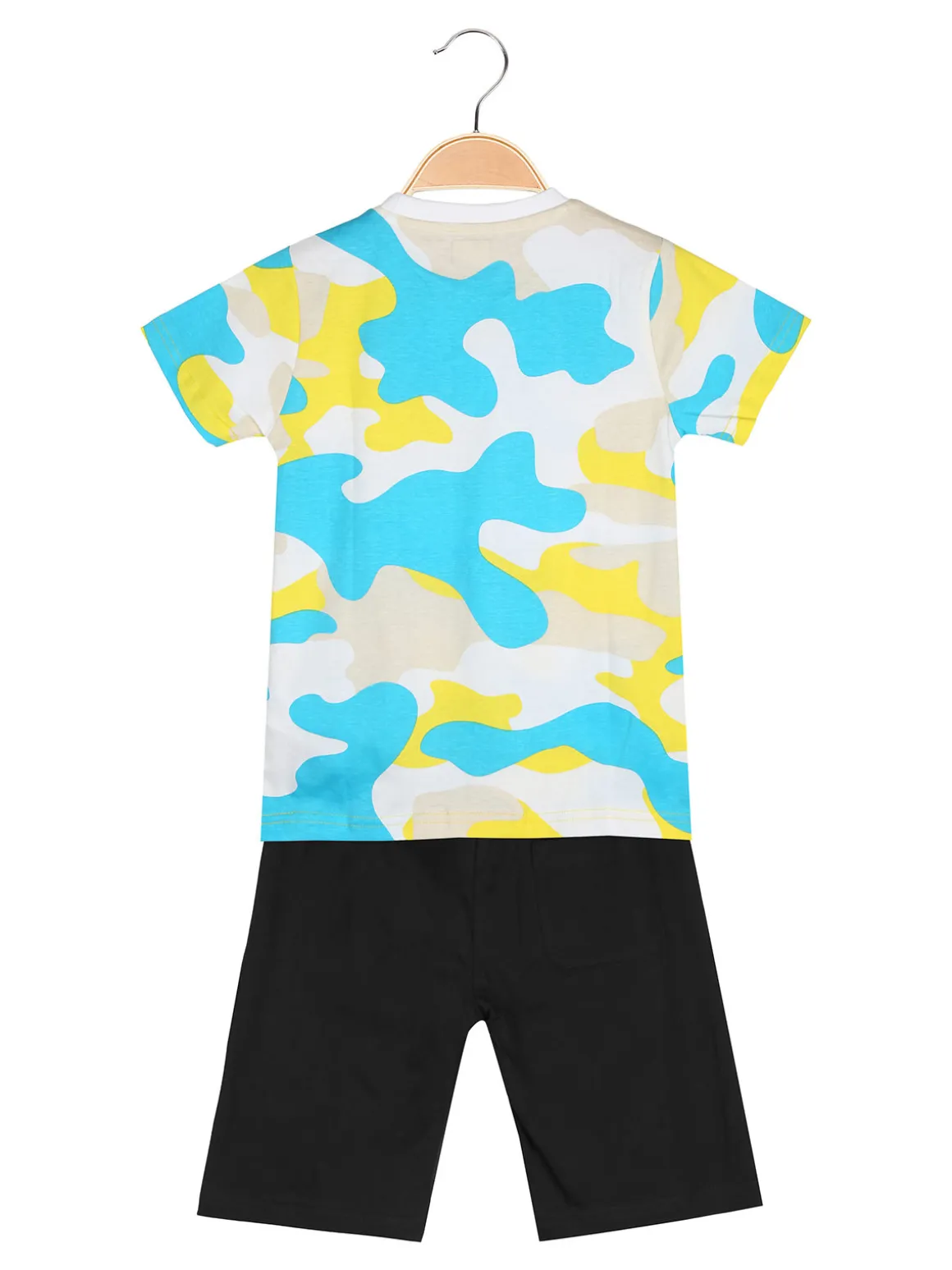Kappa Completo corto 2 pezzi da bambino con t-shirt mimetica e bermuda - bianco