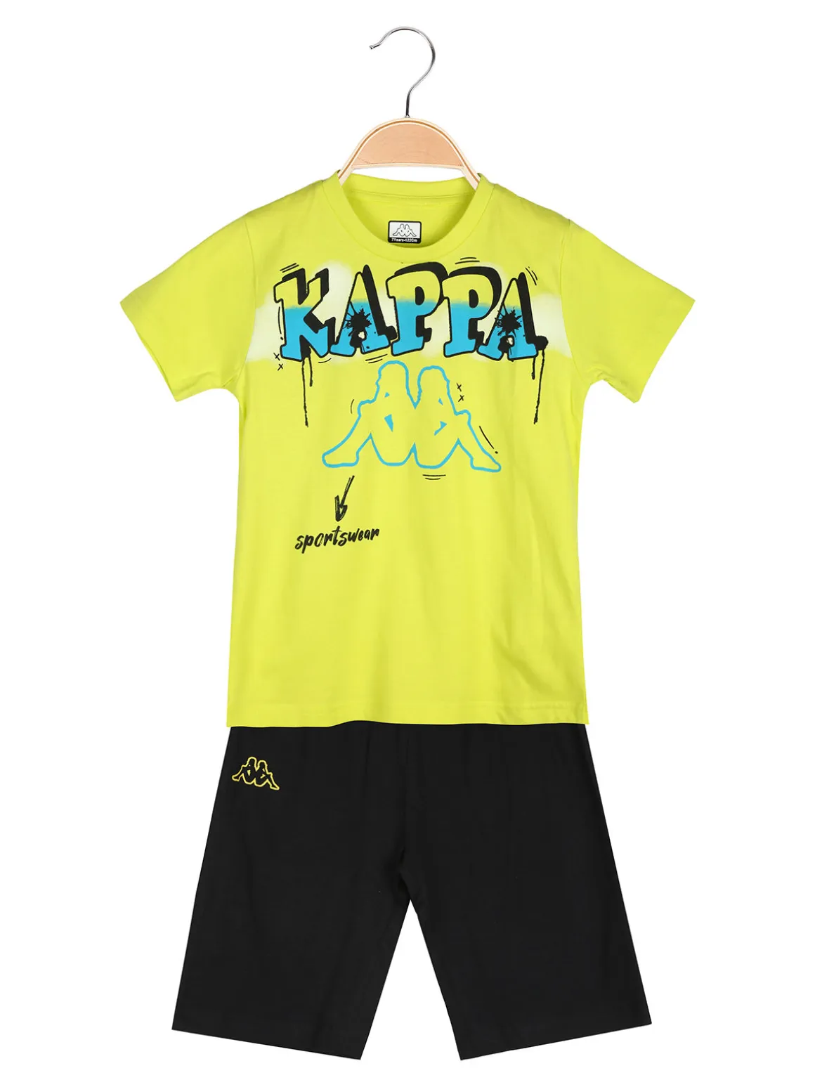 Kappa Completo corto 2 pezzi da bambino in cotone con t-shirt e bermuda - limone