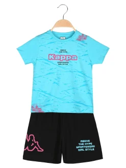 Kappa Completo corto 2 pezzi da ragazza in cotone con t-shirt e shorts - turchese
