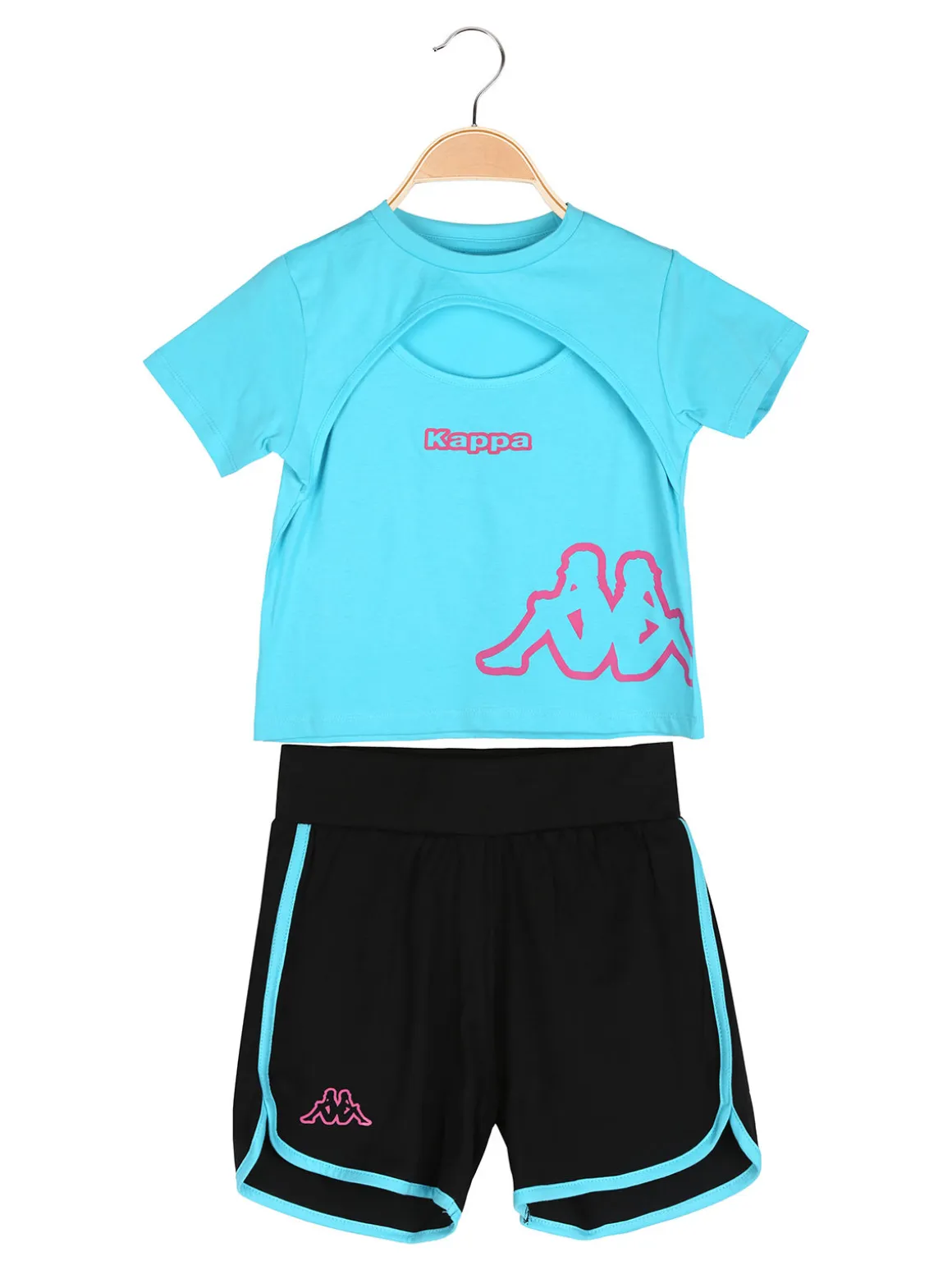 Kappa Completo corto 2 pezzi da ragazza con t-shirt e shorts - blu
