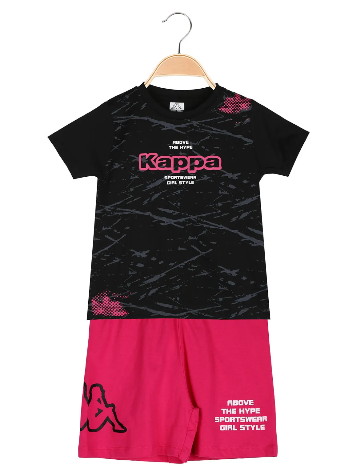 Kappa Completo corto 2 pezzi da ragazza in cotone con t-shirt e shorts - nero