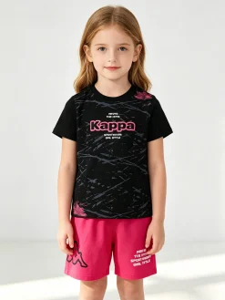 Kappa Completo corto 2 pezzi da ragazza in cotone con t-shirt e shorts - nero