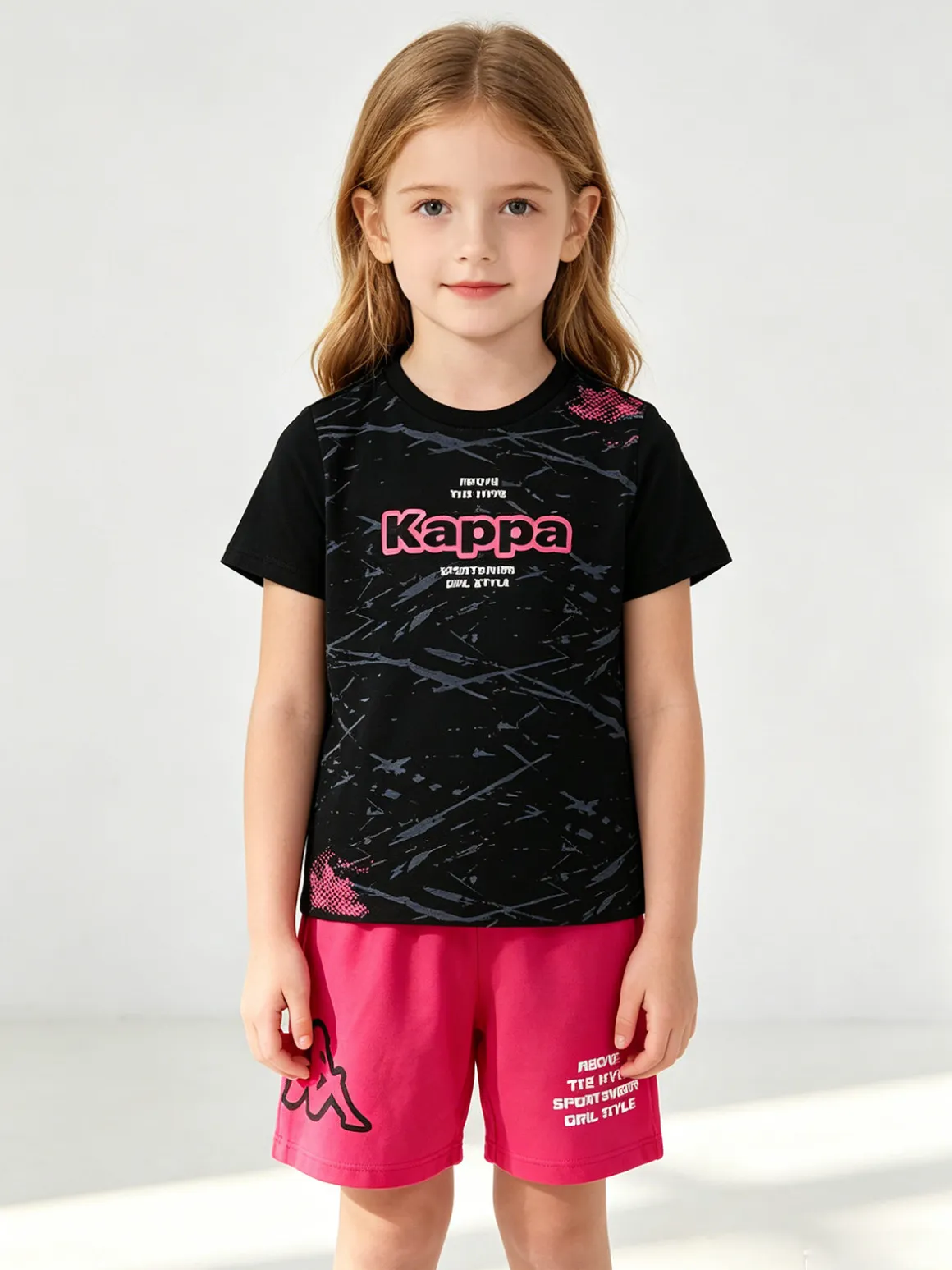 Kappa Completo corto 2 pezzi da ragazza in cotone con t-shirt e shorts - nero
