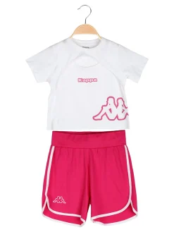 Kappa Completo corto 2 pezzi da ragazza con t-shirt e shorts - bianco