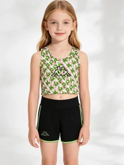 Kappa Completo smanicato da ragazza in cotone con canotta cropped e shorts - verde