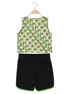 Kappa Completo smanicato da ragazza in cotone con canotta cropped e shorts - verde