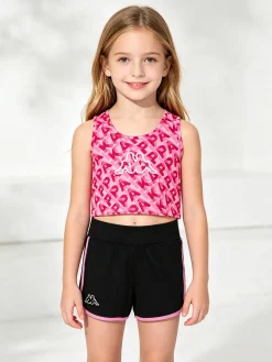 Kappa Completo smanicato da ragazza in cotone con canotta cropped e shorts - fucsia