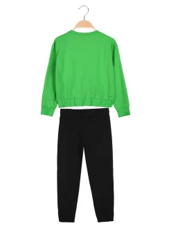 Kappa Completo tuta da bambina con felpa cropp e pantaloni in cotone - verde