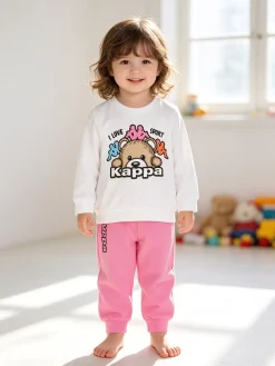 Kappa Completo tuta da neonata 2 pezzi con felpa e pantaloni in cotone - bianco