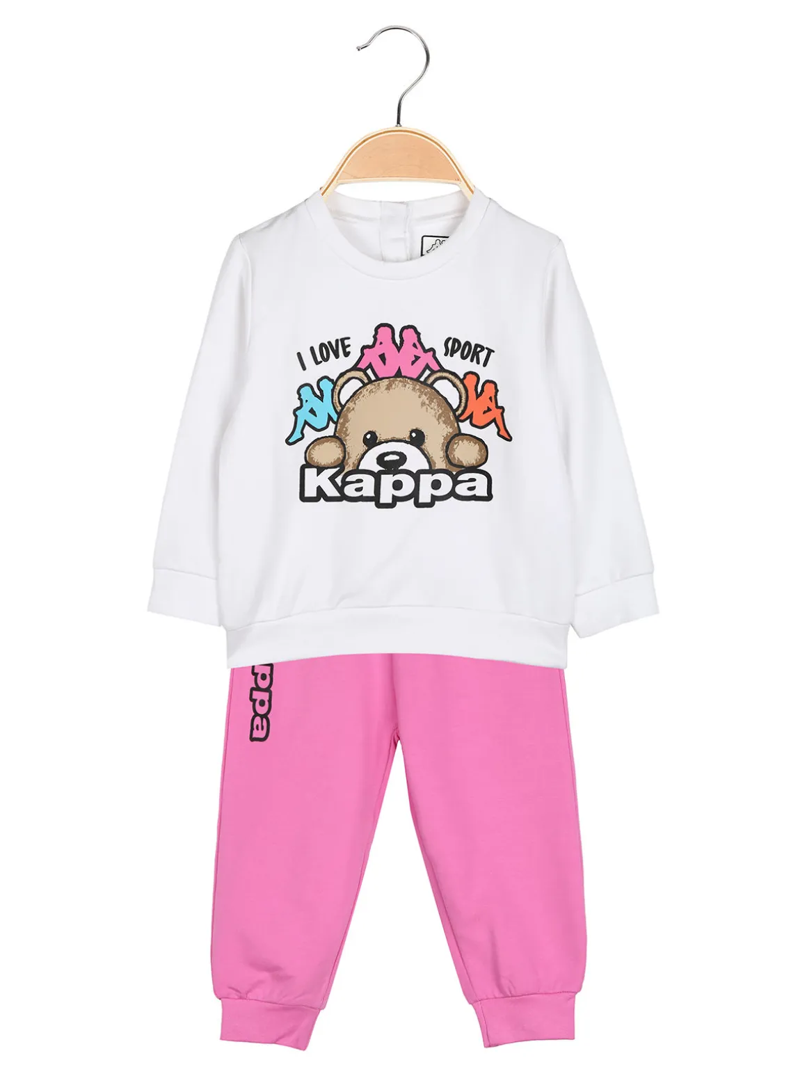 Kappa Completo tuta da neonata 2 pezzi con felpa e pantaloni in cotone - bianco