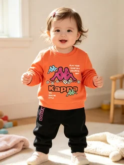 Kappa Completo tuta da neonata 2 pezzi con felpa e pantaloni in cotone - arancione