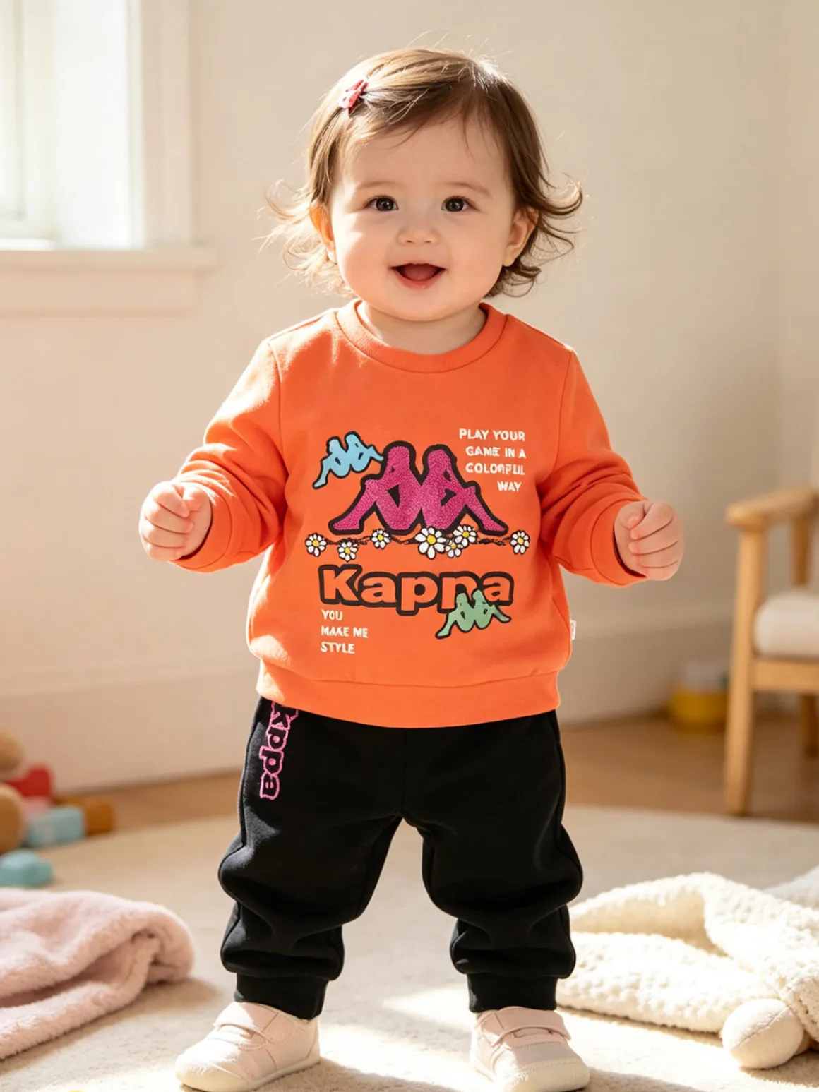 Kappa Completo tuta da neonata 2 pezzi con felpa e pantaloni in cotone - arancione