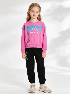 Kappa Completo tuta da ragazza con felpa cropp e pantaloni in cotone - rosa