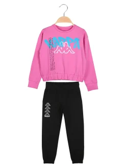Kappa Completo tuta da ragazza con felpa cropp e pantaloni in cotone - rosa