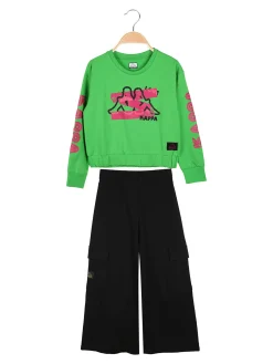 Kappa Completo tuta da ragazza con felpa cropp e pantaloni cargo a gamba larga - verde