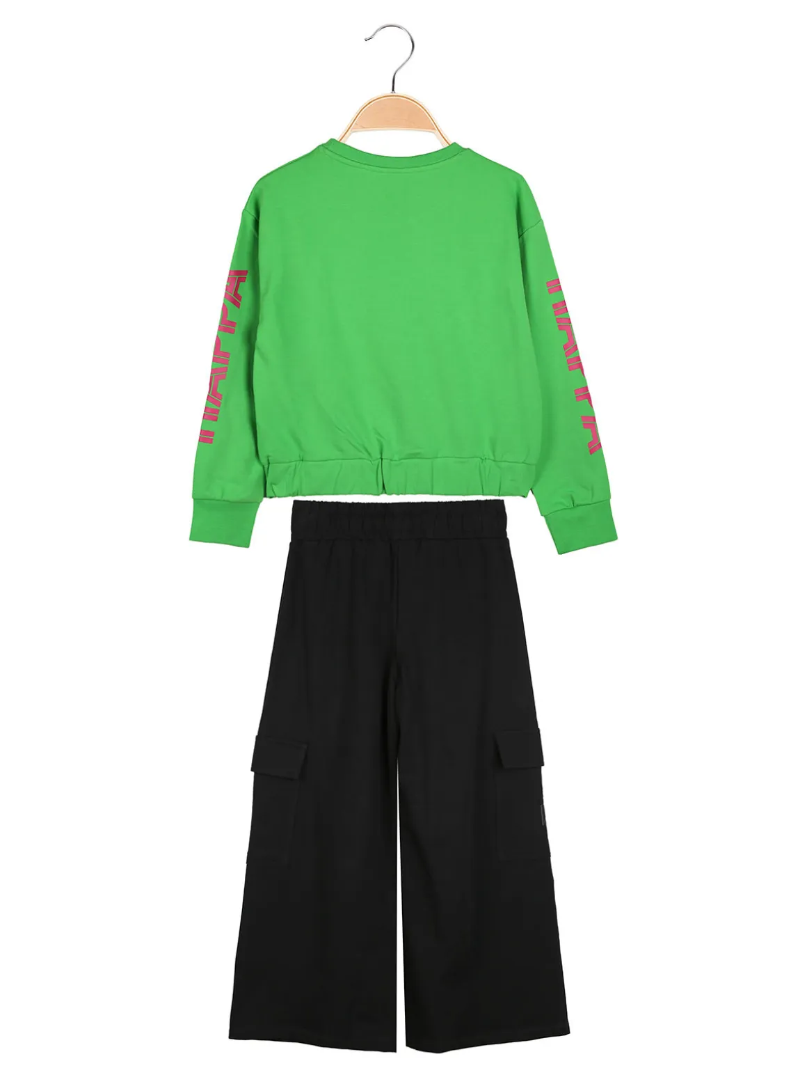 Kappa Completo tuta da ragazza con felpa cropp e pantaloni cargo a gamba larga - verde