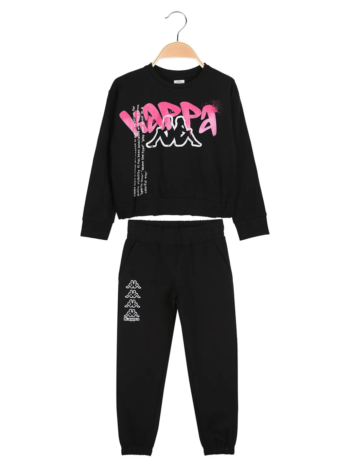 Kappa Completo tuta da ragazza con felpa cropp e pantaloni in cotone - nero